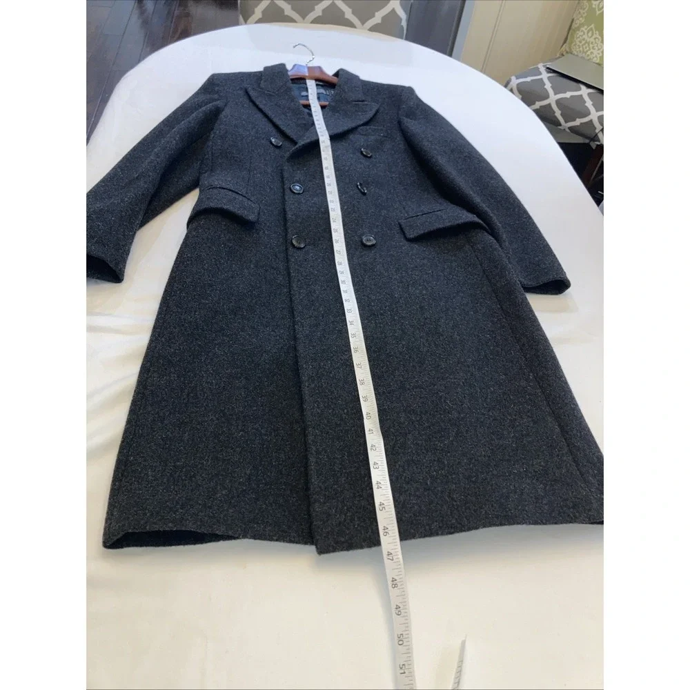 Vintage 80s Pure Wool Overcoat Men's 40R Double Breasted European American Male - Picture 7 of 12